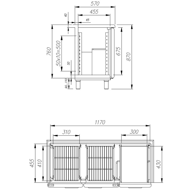 Холодильный стол Полюс T57 M2-1-G 9006-2 (BAR-250C)
