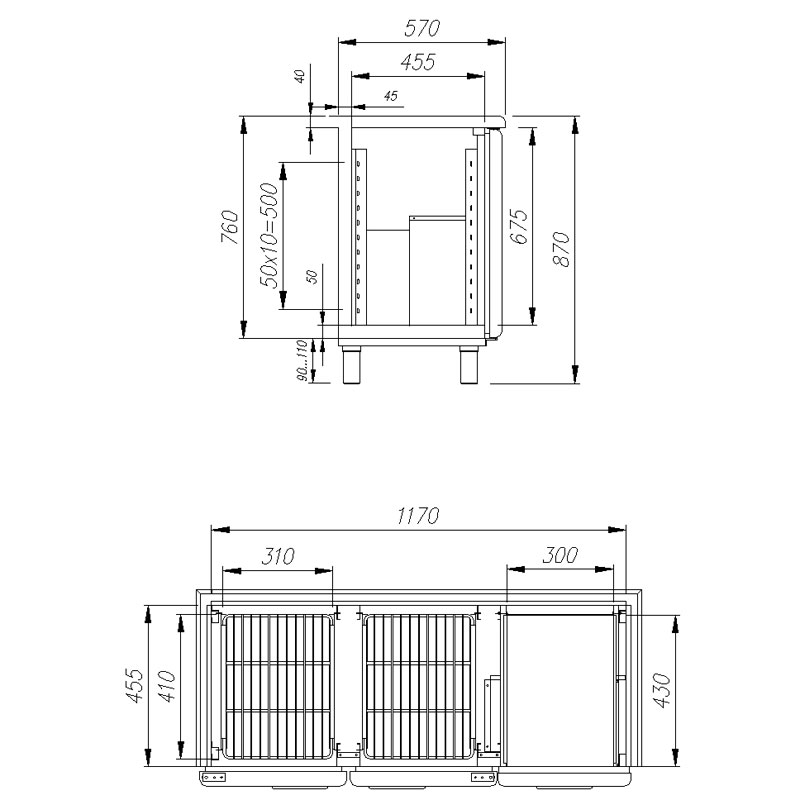 Холодильный стол Полюс T57 M2-1 9006-2 (BAR-250)